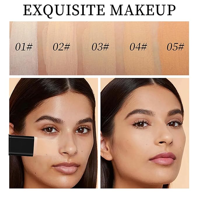 Dual-Ended Foundation & Concealer Stick with Built-in Brush, Long-Wear Matte Korean Full-Coverage Makeup, Waterproof Hydrating Contour for All Skin Tones (04#WHEAT)