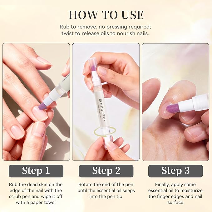 SASSYTIPCeramic Cuticle Pusher & Oil Pen, 2ml Lavender/Fragrance Free Scented Nail Care Pen, Gentle Cuticle Remover for Dry & Damaged Nails, Hangnails, Moisturize Strengthen Brighten (Purple&Beige)
