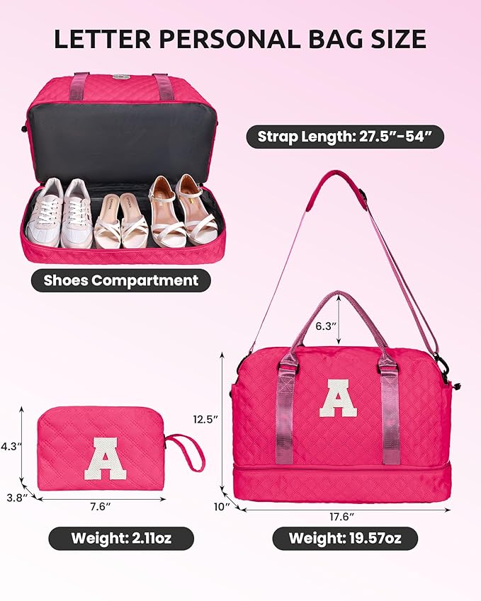 Birthday Gifts for 3 4 5 6 7 8 9 10 11 12 13 Year Old Girls-Initial Travel Bag with Shoe Compartment, Weekender Bag, Overnight Bag for Women, Letter Travel Bag with Makeup Bag (Letter L)