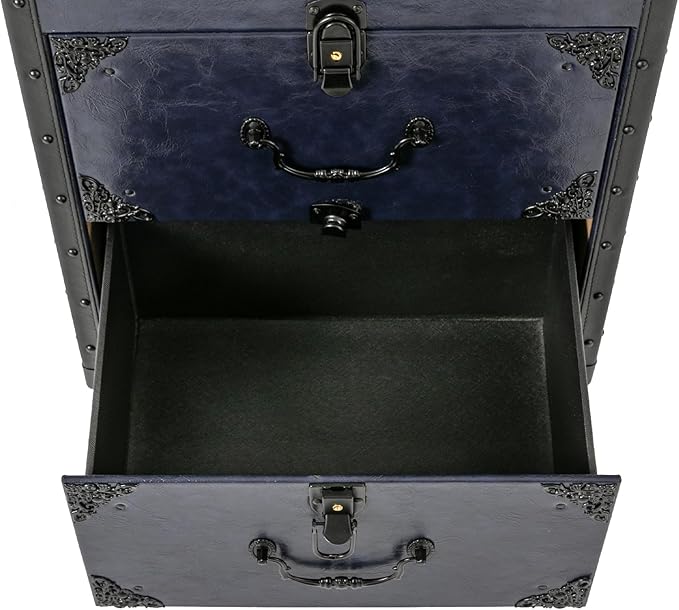 Rolling Makeup Case, Professional Makeup Train Case Hair Salon Luggage Hairdressing Trolley Travel Organizer Lockable Box with 3 Drawers Professional Makeup Case with Wheels(Balck Blue)