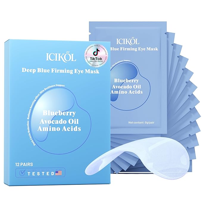 Under Eye Mask Reduce Dark Circles, Puffy Eyes, Undereye Bags, Wrinkles, Collagen Under Eye Patches, White Elephant Gifts for Adults, Vegan - Self Care(12 Pairs, Blueberry)