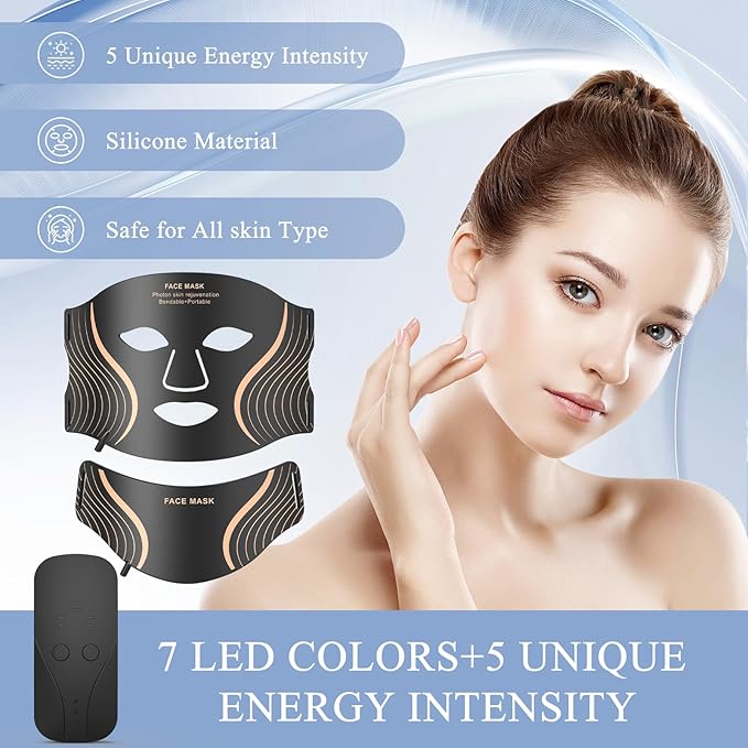 Red Light Therapy for Face & Neck, 7in1 LED Light Therapy Mask, Rechargeable Red Light Therapy Mask, 103 3-in-1 Fusion LED Beads, Anti-Aging, Skin Firming & Radiant Glow at Home