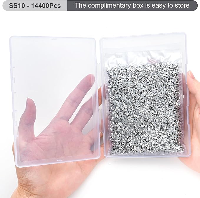 MEIBITE Flatback Rhinestones Bulk, 14400PCS Silver Rhinestones for Clothes DIY Decoration Crafts, Silver, SS10, 2.7-2.9mm