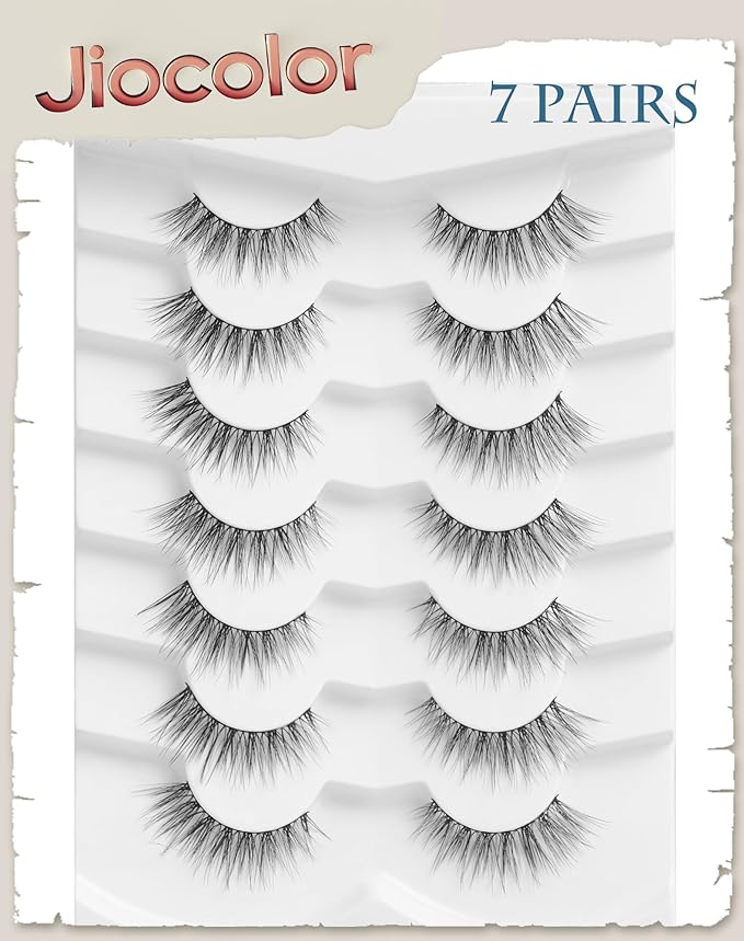 Natural Looking Lashes Wispy Eyelashes Thin Band Strip False Lashes D Curl Reusable Cat Eye Effect False Eyelashes 13mm 7 Pairs S7
