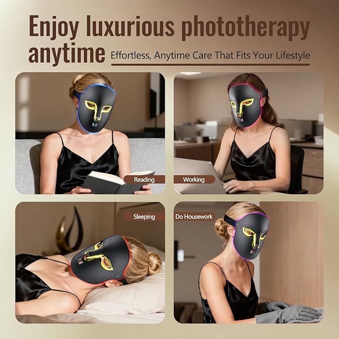 Red Light Therapy Mask for Face,4 Modes LED Face Mask Light Therapy,Acne Removal Wrinkles & Redness Anti-Aging,2000mAh Rechargeable,Wirless Remote,Infrared Photon Facial Mask for Travel Yoga