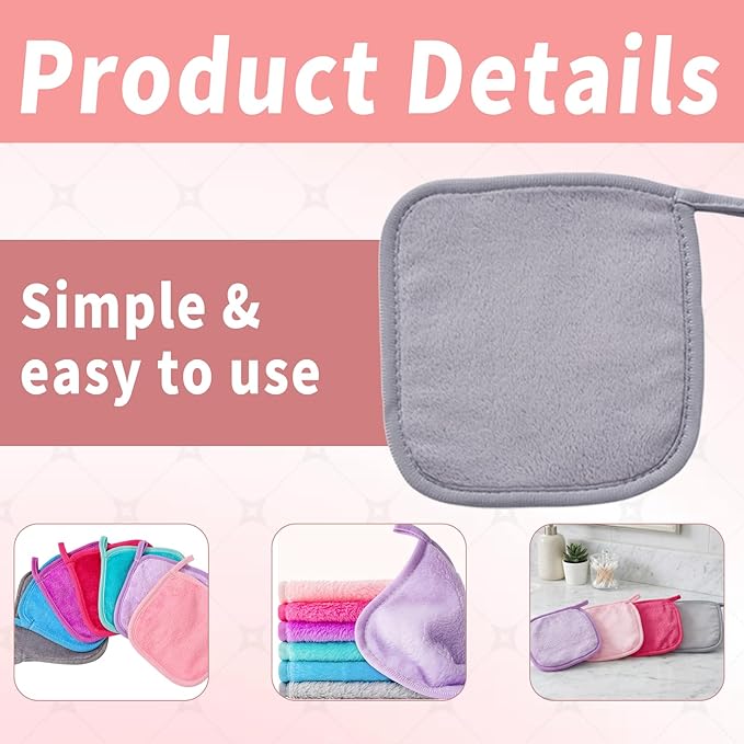 15 Pcs Makeup Remover Cloths, Reusable Makeup Remover Pads Towels, Soft Microfiber Face Washcloth, Cleansing Cloths for Women Men All Skin Daily & Travel Use