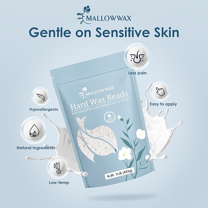 Mallowwax Hard Wax Beads - Wax for All-Purpose Hair Removal - Full Body Waxing Solution - Ideal for Sensitive Skin, All Hair Types, Men & Women