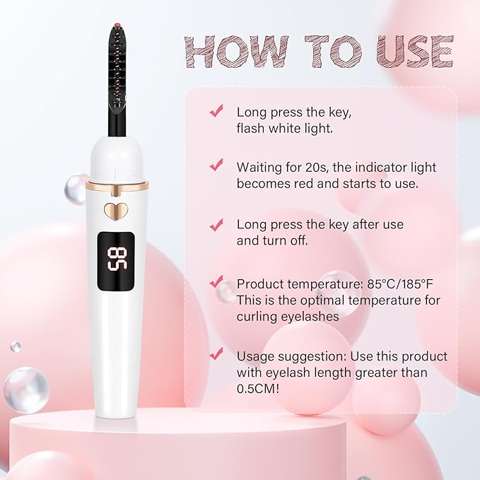 ShenlanBolt Heated Eyelash Curler for Women, Electric Lash Curler with 10s Fast Heating, 4 Adjustable Temp (65°C-95°C), 24H Curl, USB-C Rechargeable, Ergonomic Design, Travel-Friendly Makeup Tool Gift
