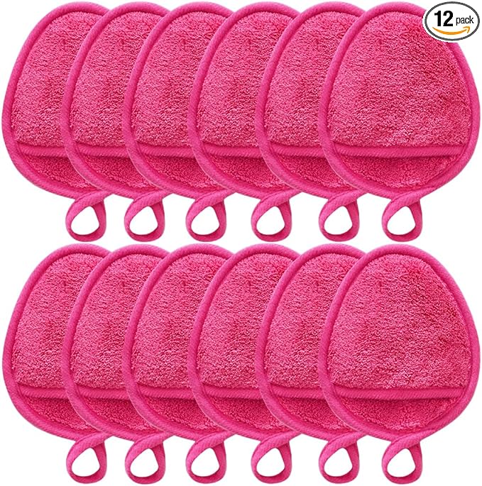 Reusable Makeup Remover Pads Soft Makeup Remover Cloths Washable Facial Makeup Cleansing Pads for Face,Lip,Eyes Pink 12PCS