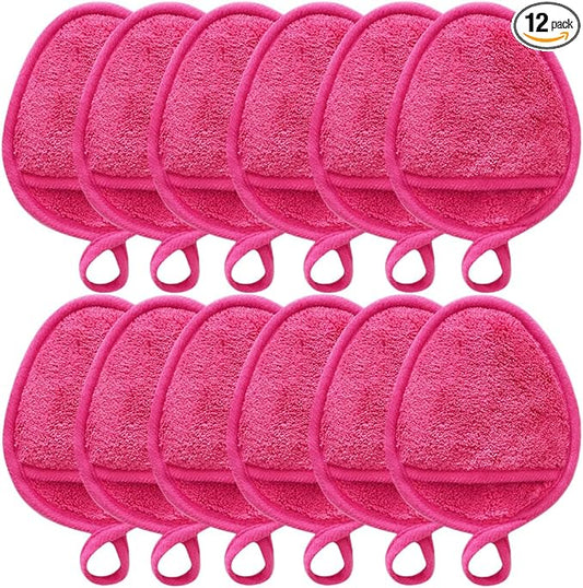 Reusable Makeup Remover Pads Soft Makeup Remover Cloths Washable Facial Makeup Cleansing Pads for Face,Lip,Eyes Pink 12PCS