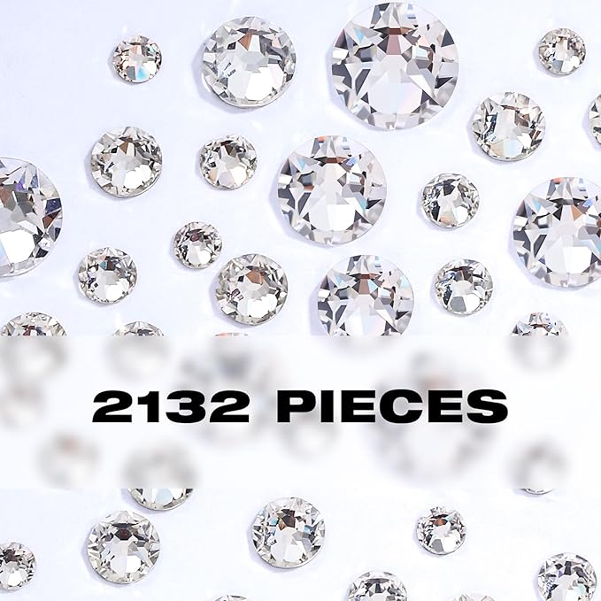 Novani Clear Rhinestones Flat Back Round Rhinestone Style 2088 Sparkly Crystal Gemstones for Makeup Nail Art Crafting,Mixed Small Size(SS6-SS20)
