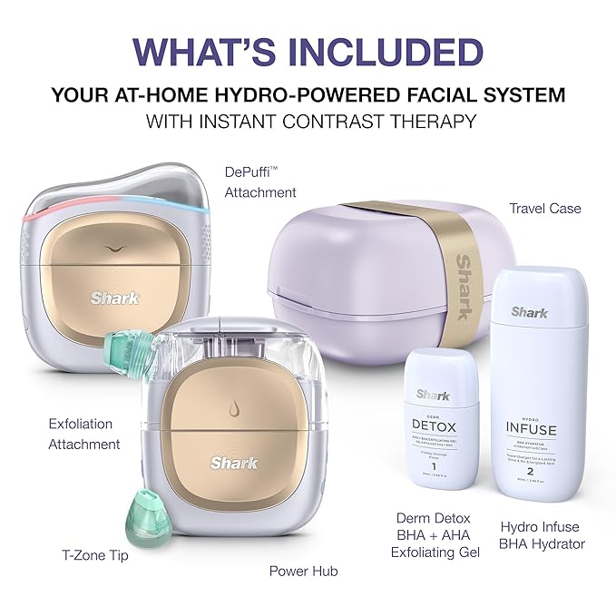 Shark FacialPro Glow at-Home Hydro-Powered Facial System with DePuffi Hot & Cold Therapy – Professional Spa Skincare Device for Pore Cleansing, Hydration, & Radiant Glow, Blue, FH320