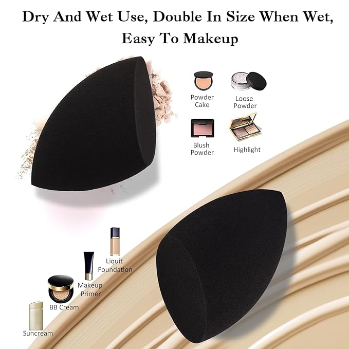 Toiletry Sponges Set with Breathable Face Sponge Holder for Travel Foundation Organic Beauty Sponges for Makeup Soft Blender Sponges Professional Black