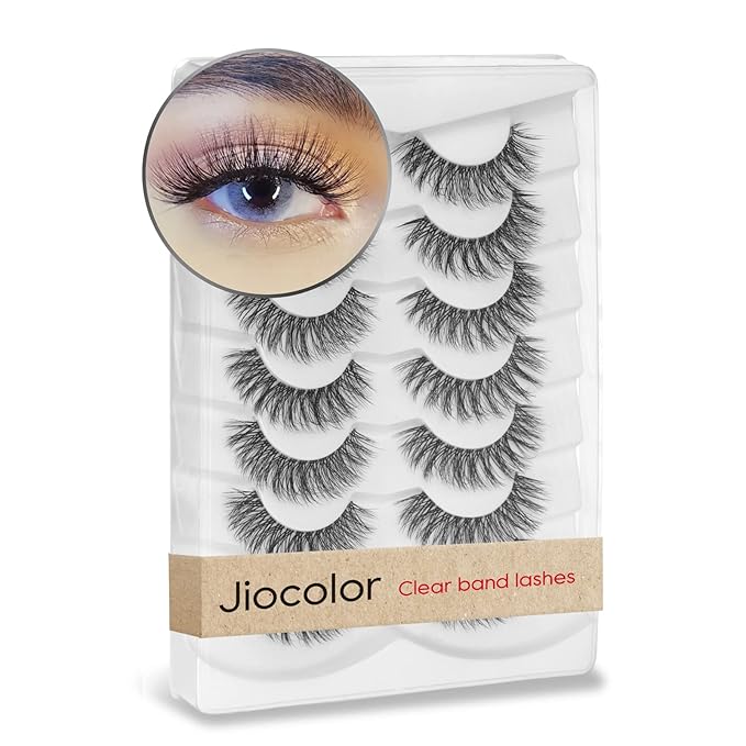 Natural Lashes False Eyelashes Wispy Natural Faux Mink Lashes Jiocolor 7 Pairs Light Volume Fake Eye Lashes DJ-15