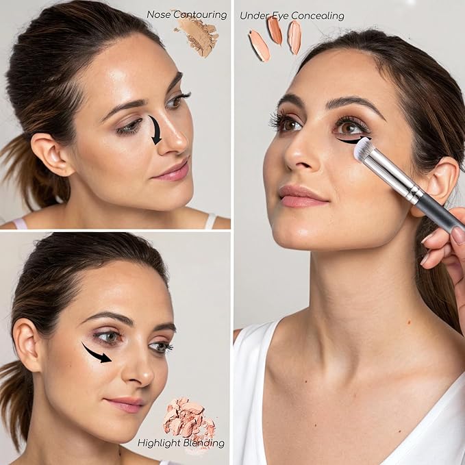 ENERGY Concealer Brush Under Eye Mini Angled Flat Top Kabuki Nose Contour Brush for Concealing Blending Setting Buffing with Powder Liquid Cream Cosmetic Pro Small Makeup Foundation brushes 270
