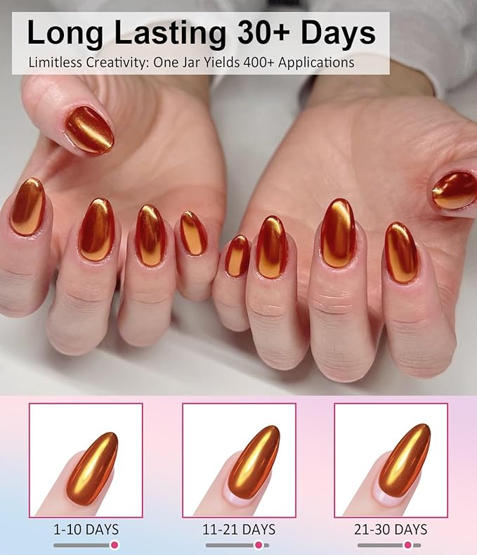 BISHENGYF Rose Gold Chrome Nail Powder: Metallic Mirror Powder Holographic Pigment Powder Silver Green Chrome Nail Powder for Nails Rose Gold Nail Chrome Powder for Nails Art DIY Decoration