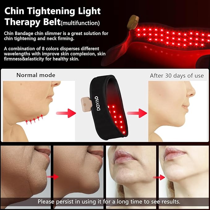 8 Colors Cordless Infrared Light Therapy for Neck and Chin, Portable Rechargeable Red Light Therapy Wrap for Face with 20-Minute Timer for Pain Relief, Jaw and Neck Tightening and V-Face