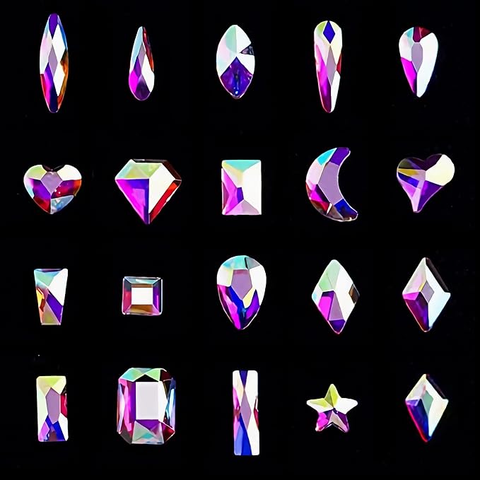 Yzzseven 20 Types of 2000 Crystal AB Diamonds Mix Flatback DIY Crafts Rhinestone Crystals 3D Decorations Flat Back Stones Set +Tweezers + Drill Pen