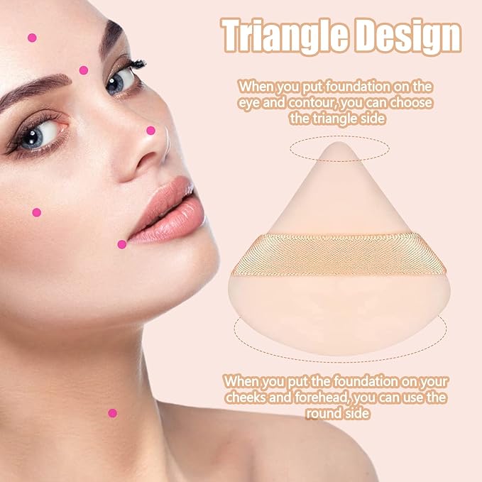 Pimoys 6 Pieces Powder Puff Face Triangle Makeup Sponge Soft Velour Puffs for Loose Powder Setting Powder Blender Foundation Sponge Beauty Makeup Tool, Valentines Day Gifts for Women