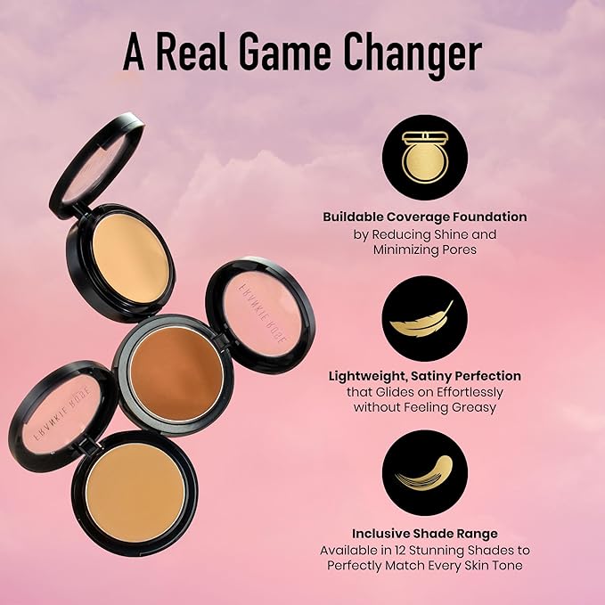Frankie Rose Cosmetics Powder Foundation – Full Coverage Face Powder For Pores & Imperfections, Evens Out Skin Tone & Shine-Control | 58 Grams (Espresso)