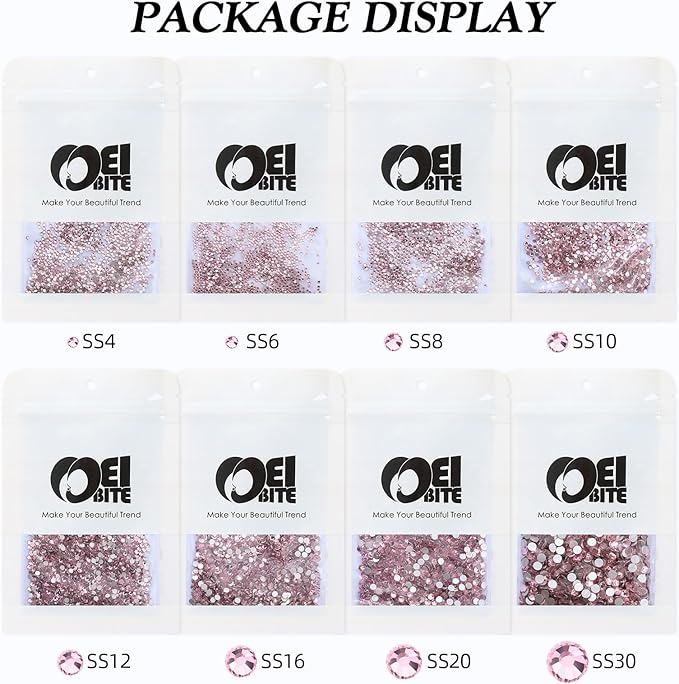 Meibite Pink Flatback Rhinestones, Glass Rhinestones for Nail Art and Craft, Glue Fix, Loose Crystal Gemstones(Pink, SS16, 1440pcs, 3.8-4.0mm)