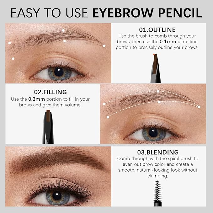 Browcharm Microblading Eyebrow Pencil for Women,0.1mm Ultra-Fine Mechanical Pencil,Makeup Brow Definer Waterproof,Draws Tiny Brow Hairs and Fills in Sparse Areas and Gaps (02 Light Grey)