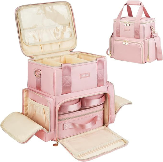 Extra Large Makeup Bag,4 in 1 Cosmetic Storage Organizer Travel Case with Detachable Pouches and Dividers,Pink