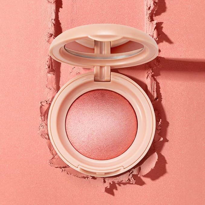 XngQuJoy Baked Highlighting Blush, Soft Pinch Glitter Powder Blush, Natural Finish, Buildable Color, Long Lasting Complexion, Shape, Contour & Highlight for All Skin Tones (D)