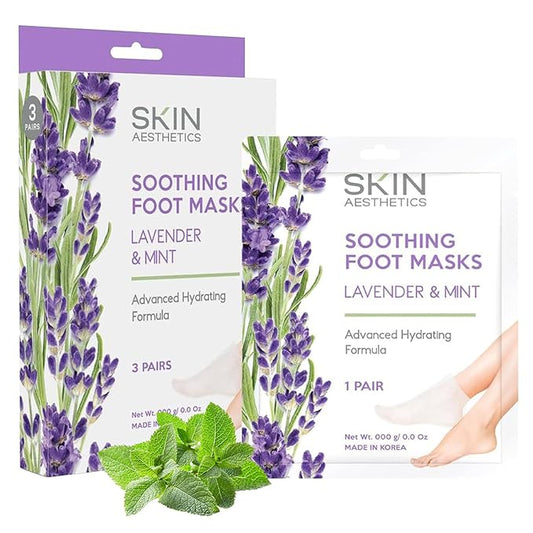 Skin Aesthetics Lavender & Mint Foot Masks - Repairs & Softens Cracked Feet, Hydrating & Exfoliating - Dermatologist Tested Korean Skincare - Clean Beauty, Natural Ingredients, Cruelty-Free - 3 Pairs