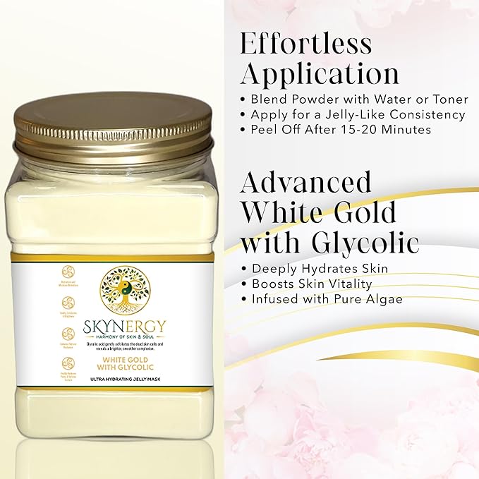 White Gold with Glycolic Jelly Mask - Hydro Glo Mask for Hydration & Glow - Professional Peel Off Face Mask - Suitable for All Skin Types, Vajafacial Jelly Mask | 12 Applications (30 Fl Oz)