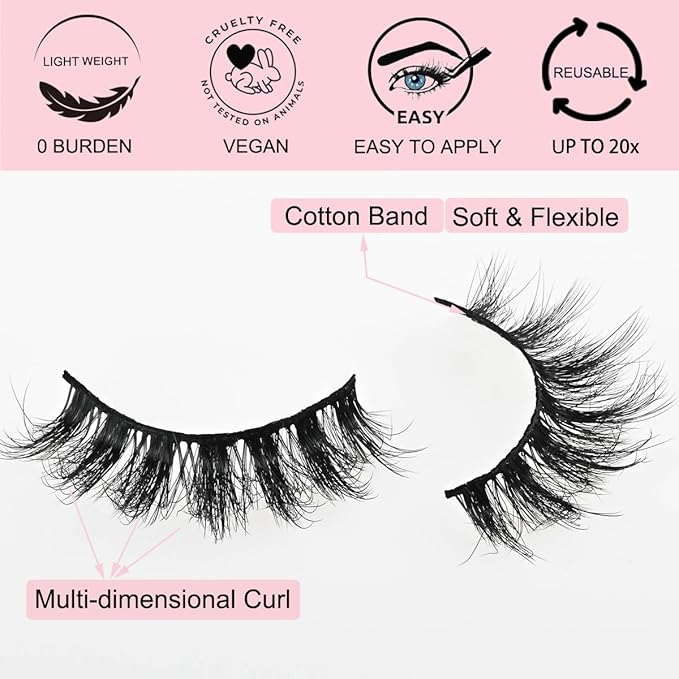 Lashes Mink Bulk 30 Pair Wholesale Lashes 5D Fluffy Eyelashes Wholesale Faux Mink Eyelashes Natural Medium Length Fake Lash with Portable Pack (Spiky 30 Pairs)