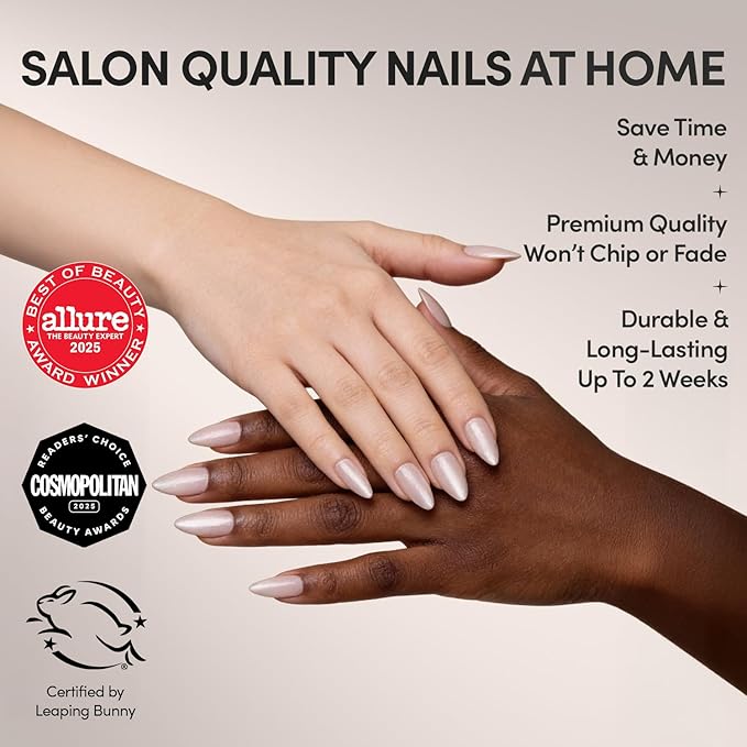 Glamnetic Press On Nails - The Vow | Short Almond Fake Nails, Nude with a Glossy, Velvet Finish, Salon Quality | 15 Sizes - 30 Nail Kit with Glue
