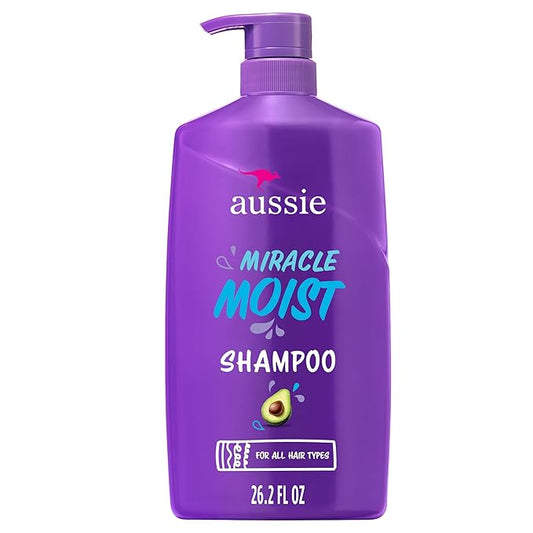 Aussie Miracle Moist Shampoo for All Hair Types - Dry, Curly, Coily, Wavy, Straight - Paraben-Free, Moisturizing, Gentle Cleansing with Avocado & Jojoba Seed Oil, 26.2 Fl Oz