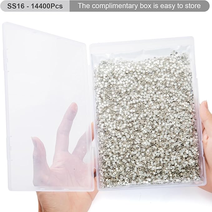 MEIBITE Flatback Rhinestones Bulk, 14400PCS Crystal Rhinestones for Clothes DIY Decoration Crafts, Crystal, SS16, 3.8-4.0mm