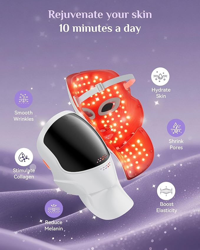 LED Light Therapy Mask Skin Care Mask, LED Red 630±5nm & NIR 830nm Wavelength for Home Use