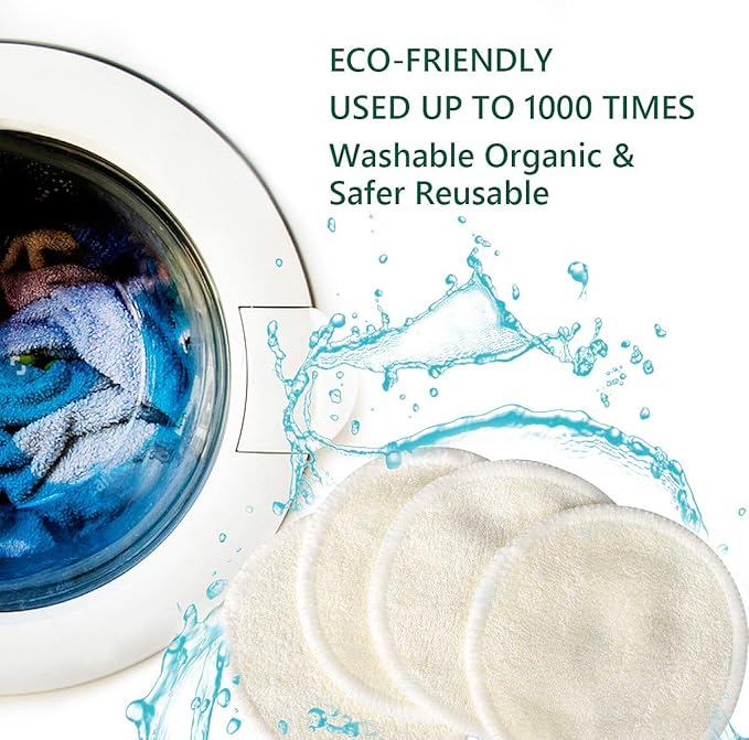 20 Packs Organic Reusable Makeup Remover Pads, Washable Bamboo Cotton Rounds for All Skin Types with Cotton Laundry Bag