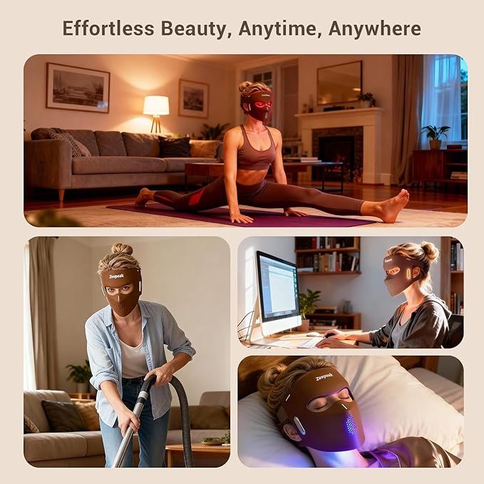 3D LED Red Light Therapy Mask, FDA-Cleared, Anti-Aging & Blemish Repair, 5 Modes Red, Blue, Yellow & 1072nm Near-Infrared Lights, Eye-Protection, Portable 360 LEDs Face Mask for Home Travel