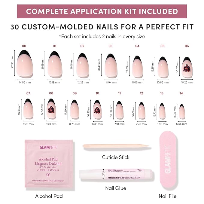 Glamnetic x Fanatics Press On Nails - Chicago Bears | Short Almond Fake Nails, NFL Bears Blue French Tips, Football Nails, Salon-Quality | 15 Sizes - 30 Nail Kit with Glue