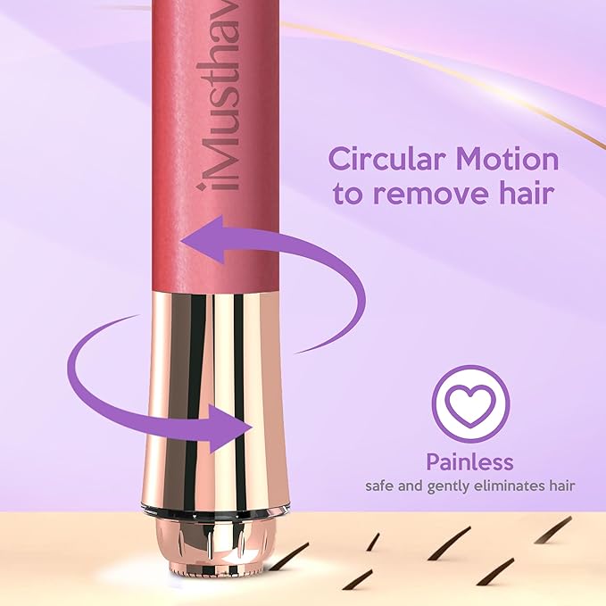 iMusthav Facial Hair Remover for Women – Painless 16mm Dual Ring Floating Head Blade, Portable, Electric Razor & Epilator for Flawless Face, Lips & Chin – with 18K Gold-Plated Head, 360° LED Light