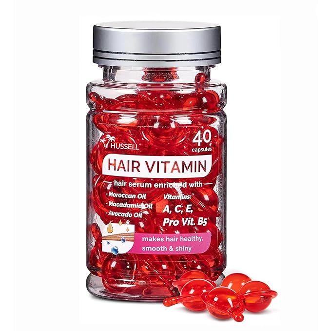 Hair Vitamin Oil Capsules - No Rinse Hair Care Serum with Argan Oil, Macadamia & Avocado Oils Vitamins A, E, & Pro B5 - HairGloss - Conditioner for Women & Men, 40 Capsules