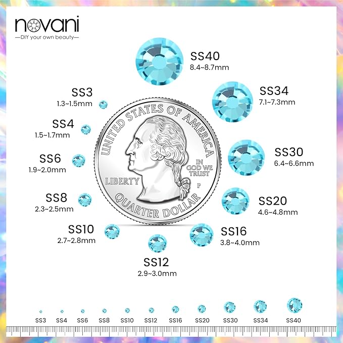 Novani Rhinestones 3000Pcs Flatback Crystal Round Loose Gemstones Glass Rhinestones for Crafts Makeup Nail Art Clothes Shoes DIY Decorations(SS10, 2.7-2.9mm,Aquamarine)