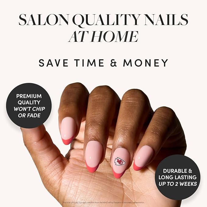 Glamnetic x Fanatics Press On Nails - Kansas City Chiefs | Short Almond Fake Nails, NFL Chiefs Red French Tips, Football Nails, Salon-Quality | 15 Sizes - 30 Nail Kit with Glue