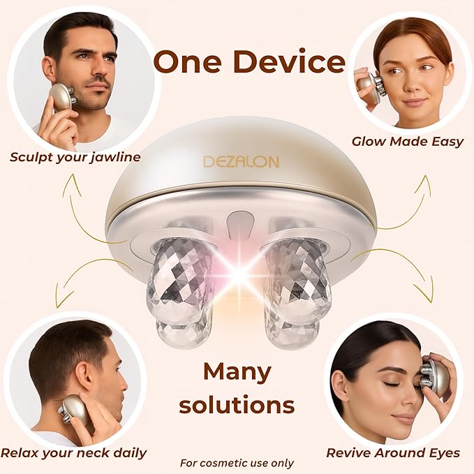 Microcurrent Facial Device, Face Massager Tool, Eye and Neck Massager, Face Roller, Beauty Tools for Relaxing Facial Massage and Skin Care Routine, Gold Color