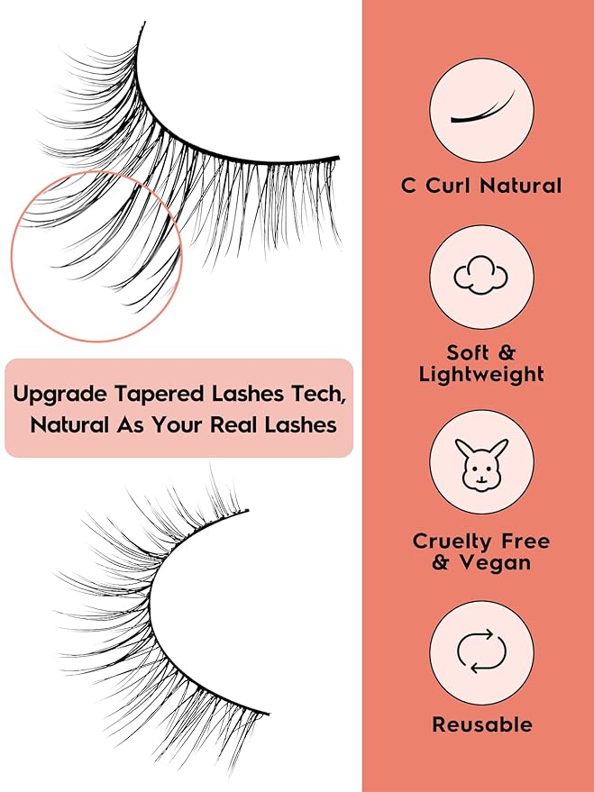 Natural Lashes Eyelashes Wispy Cat Eye Lashes with Thin Band 10mm Lash Strips Siligli Eyelashes 3D Volume Lash C Curl Natural Eyelash Pack 7 Pair