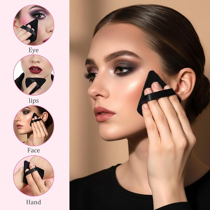 32 Pcs Triangle Powder Puff, Face Soft Velour Makeup Sponge, Triangle Puff for Wet and Dry, Setting Puffs Cosmetic Foundation Makeup Tool(Black)