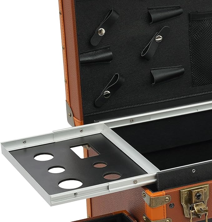 Rolling Lockable Makeup Train Case, Beauty Salon Luggage Hairdressing Trolley Stylist Beauty Salon Cosmetic Luggage Travel Organizer Tool Box for Professional Hairdressers(Coffee)