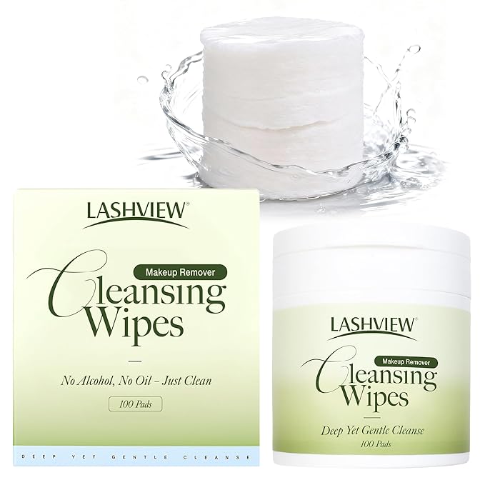LASHVIEW Makeup Remover Cleansing Wipes, Micellar Water Pads Biodegradable & Alcohol-Free, Mild Toner Pads for Face, Eyes, Sensitive Skin with Applicator, 100 Count