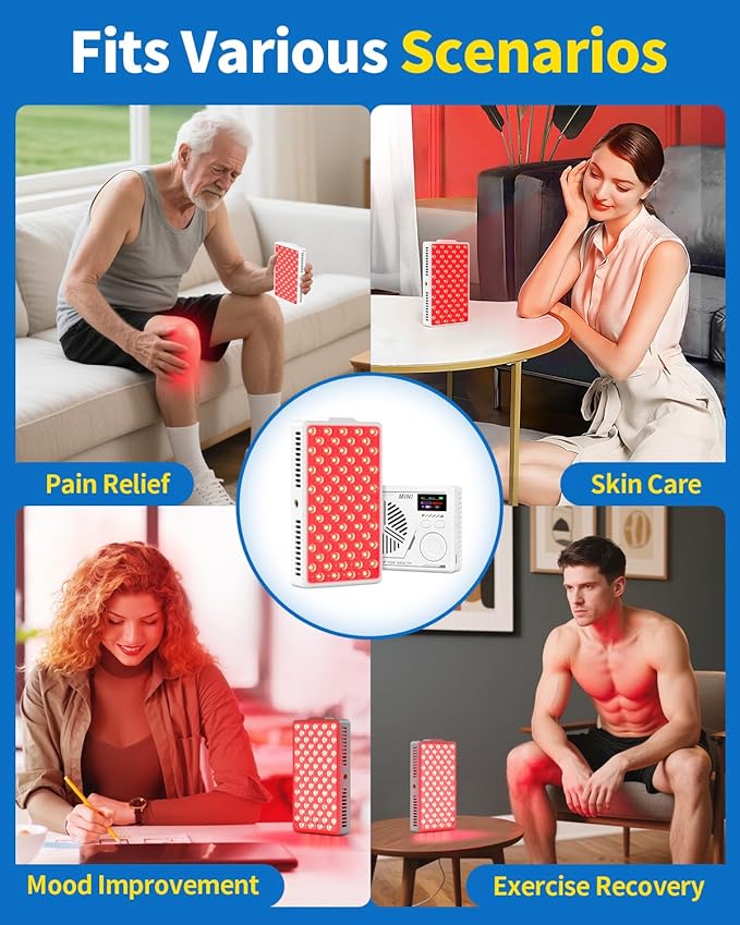 Red Light Therapy for Face and Body, Portable Red Light Therapy Panel, 660nm Red Light and 850nm Infrared Light for Pain Relief, Skin Care, Red Light for Sleep, Rechargeable and Great for Travel