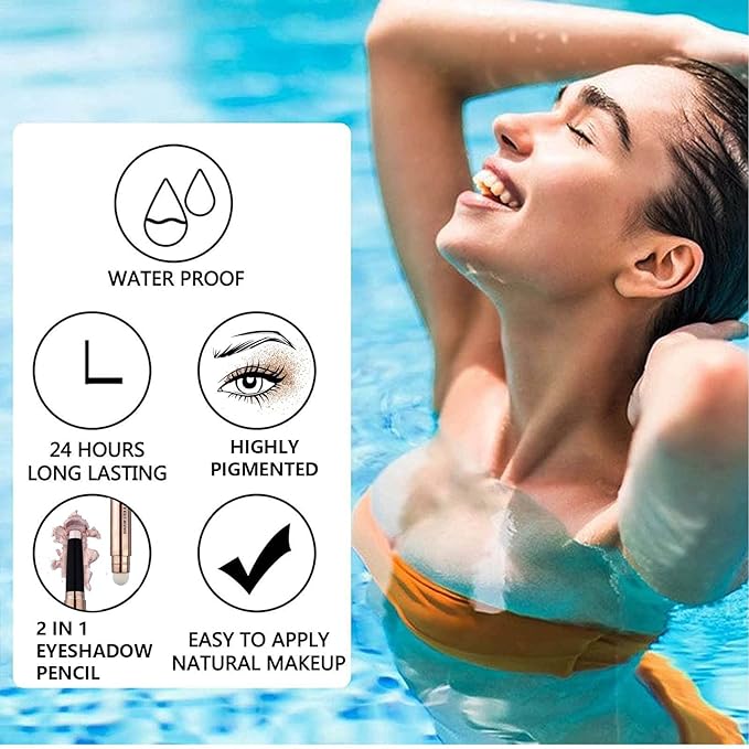 White Eyeshadow Stick Makeup, Highlighter Matte Cream Eye Shadow Pencil, Waterproof Hypoallergenic Long Lasting Crayon, Glitter Primer Palette Shimmer Eyeliner Pen wiht Soft Brush