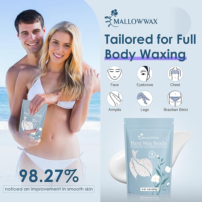 Mallowwax Hard Wax Beads - Wax for All-Purpose Hair Removal - Full Body Waxing Solution - Ideal for Sensitive Skin, All Hair Types, Men & Women